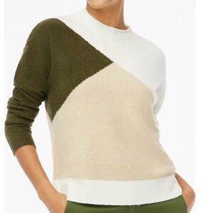 J. Crew Factory Green Beige Colorblock Merino Wool Blend Boxy Pullover Sweater S